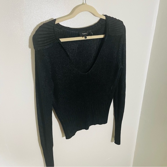 Theory Back Collar Roving Viscose Cropped Sweater Black Knit Beach Casual - Picture 4 of 8